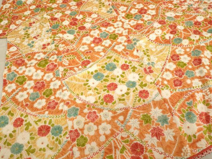 平和屋着物[]七五三　女の子　７歳　祝着　四つ身　割付花文　三越扱い　逸品　AABD1819ja