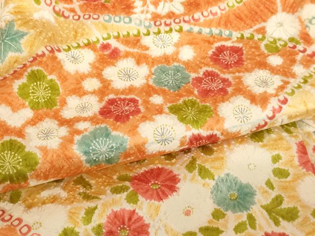 平和屋着物[]七五三　女の子　７歳　祝着　四つ身　割付花文　三越扱い　逸品　AABD1819ja