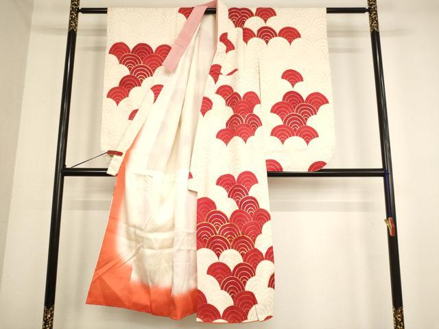 平和屋着物[]七五三　女の子　７歳　祝着　四つ身　長襦袢(無双仕立て)セット　青海波　金彩　逸品　AABD1820ja