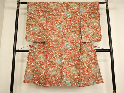 平和屋着物[]七五三　女の子　７歳　祝着　四つ身　扇面花文　逸品　AABD1821ja