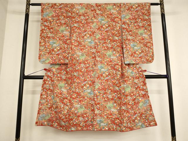 平和屋着物[]七五三　女の子　７歳　祝着　四つ身　扇面花文　逸品　AABD1821ja