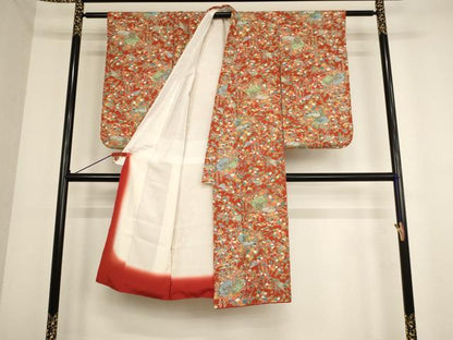 平和屋着物[]七五三　女の子　７歳　祝着　四つ身　扇面花文　逸品　AABD1821ja