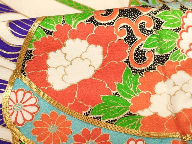 平和屋着物∵女の子 十三参り 子供 祝着 駒刺繍 鈴花文 金彩 逸品 AABD1822ja