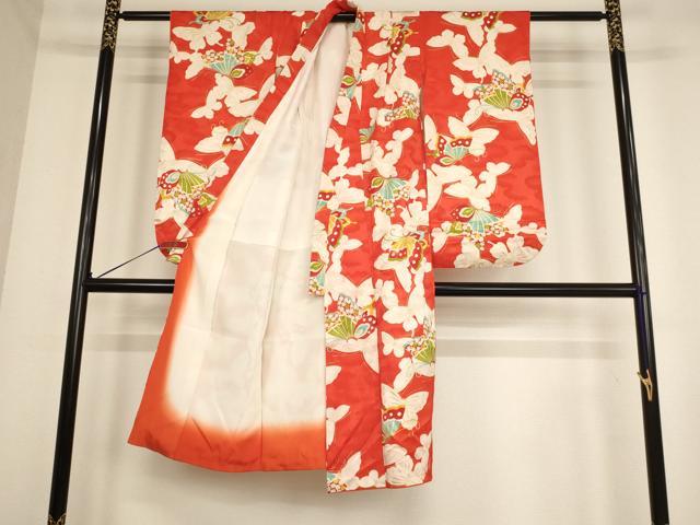 平和屋着物[]七五三　女の子　７歳　祝着　四つ身　長襦袢(無双仕立て)セット　舞蝶文　金彩　逸品　AABD1823ja
