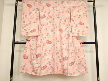 平和屋着物[]七五三　女の子　７歳　祝着　四つ身　牡丹唐草文　逸品　AABD1826ja