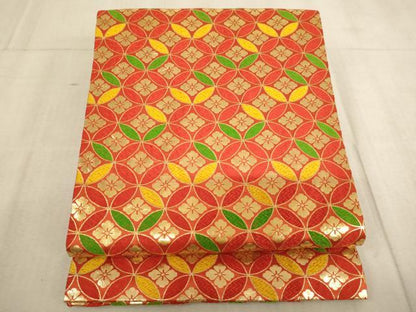 平和屋着物∵子供　全通柄袋帯　唐織　七宝花文　金糸　額縁仕立て　逸品　AABD1828ja