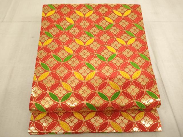 平和屋着物∵子供　全通柄袋帯　唐織　七宝花文　金糸　額縁仕立て　逸品　AABD1828ja