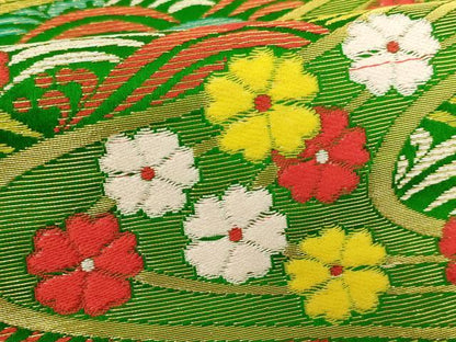 平和屋着物∵子供　全通柄袋帯　流水桜文　金銀糸　AABD1829ja