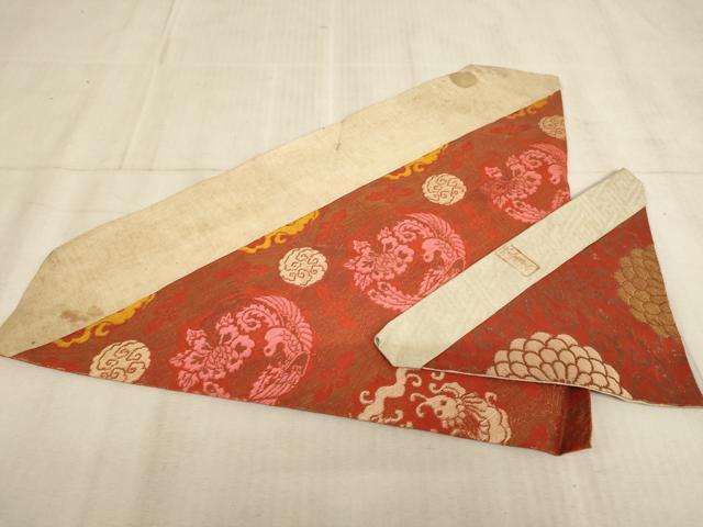 平和屋本店▼打敷　内敷2点セット　三角　金襴　鳳凰花丸文　菊唐草文　法衣　寺院　仏具　仏教　僧侶　神職　装束　AABD1988ja