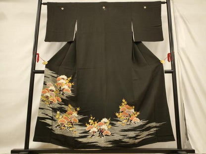平和屋着物■豪華黒留袖　駒刺繍　松竹梅　金彩　正絹　逸品　AABD2084st