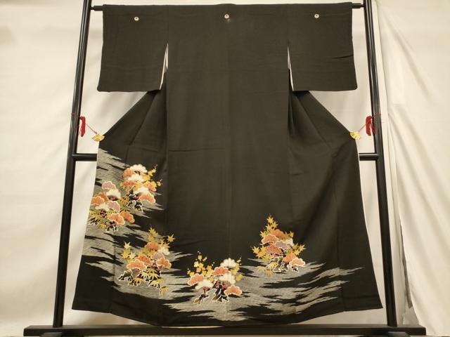 平和屋着物■豪華黒留袖　駒刺繍　松竹梅　金彩　正絹　逸品　AABD2084st