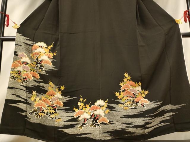 平和屋着物■豪華黒留袖　駒刺繍　松竹梅　金彩　正絹　逸品　AABD2084st