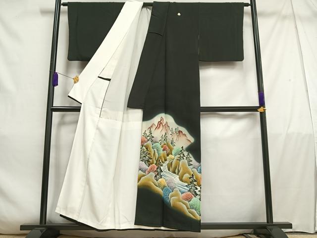 平和屋着物■豪華黒留袖　遠山樹林文　暈し染め　金糸　正絹　逸品　AABD2255oa