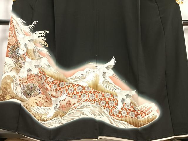 平和屋着物□豪華黒留袖 中国三大刺繍 相良刺繍 飛鶴花鳥