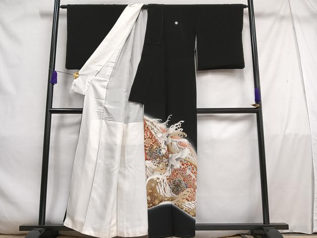 平和屋着物□豪華黒留袖 中国三大刺繍 相良刺繍 飛鶴花鳥