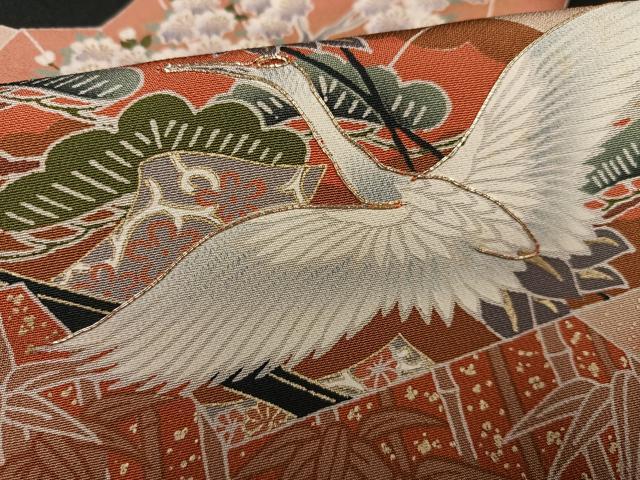平和屋着物■豪華黒留袖 駒刺繍 扇面御所車飛鶴花文 金彩 正絹 逸品 AABD2318oa