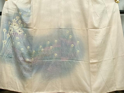 平和屋着物■訪問着　花孔雀羽文　暈し染め　金糸　正絹　逸品　AABD2435oa