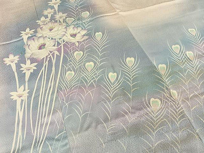 平和屋着物■訪問着　花孔雀羽文　暈し染め　金糸　正絹　逸品　AABD2435oa