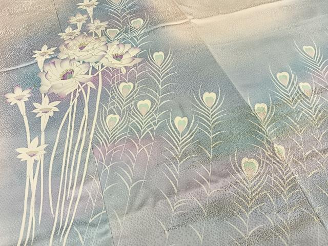 平和屋着物■訪問着　花孔雀羽文　暈し染め　金糸　正絹　逸品　AABD2435oa