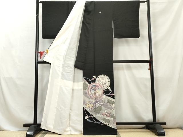 平和屋着物■豪華黒留袖 刺繍 鏡裏鳳凰花文 正絹 逸品 AABD2542cs