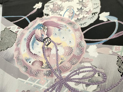 平和屋着物■豪華黒留袖 刺繍 鏡裏鳳凰花文 正絹 逸品 AABD2542cs