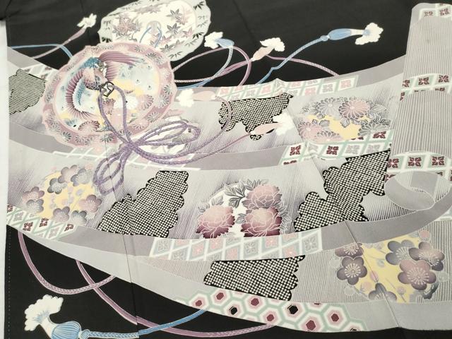 平和屋着物■豪華黒留袖 刺繍 鏡裏鳳凰花文 正絹 逸品 AABD2542cs