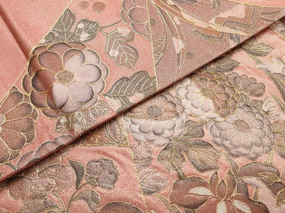 平和屋着物▼袋帯　刺繍　切嵌草花文　金銀糸　正絹　逸品　AABD2686wj