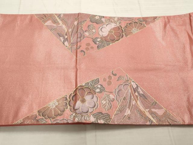 平和屋着物▼袋帯　刺繍　切嵌草花文　金銀糸　正絹　逸品　AABD2686wj