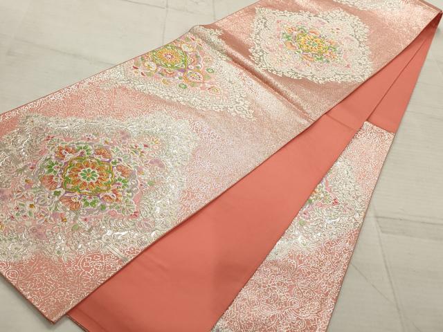 平和屋着物▽六通柄袋帯 吉祥花文 金銀糸 正絹 逸品 AABD2687wj