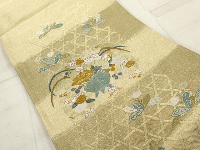 平和屋着物＊夏物 明綴れ 太鼓柄袋帯 籬飾花文 金糸 正絹 逸品 AABD2815wj