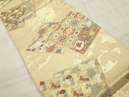平和屋着物▼六通柄袋帯　唐織　名宝裂　色紙花唐草文　金糸　正絹　逸品　AABD2838wj