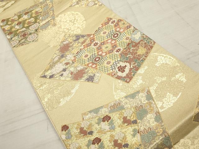 平和屋着物▼六通柄袋帯　唐織　名宝裂　色紙花唐草文　金糸　正絹　逸品　AABD2838wj