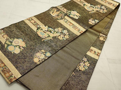 平和屋着物▼六通柄袋帯　花鳥丸文　金銀糸　正絹　逸品　AABD2853wj