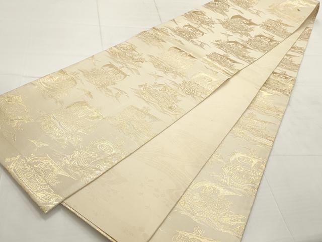 平和屋着物▼全通柄袋帯　宝船　金糸　正絹　逸品　AABD2912wj