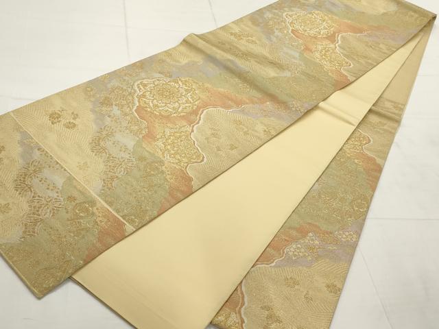 平和屋着物▼六通柄袋帯　数寄屋　道長花文　金糸　正絹　逸品　AABD2918wj