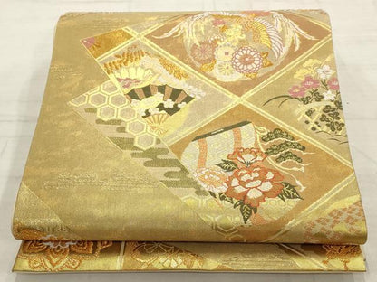 平和屋着物▼六通柄袋帯　伯鳳　天井花鳥文　金糸　正絹　逸品　AABD2950wj
