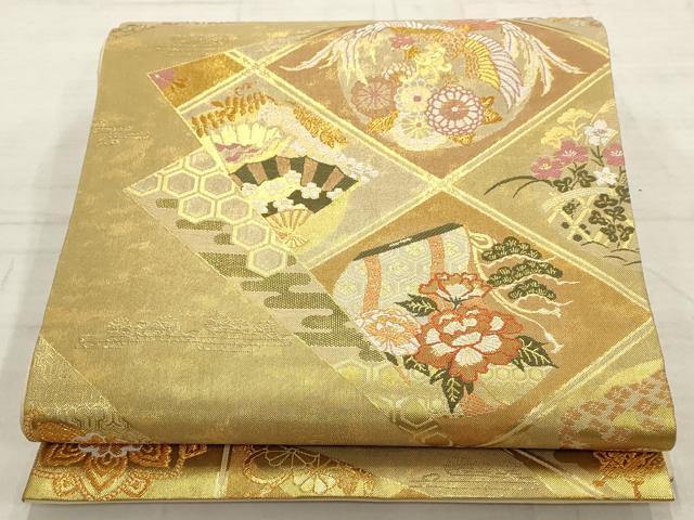 平和屋着物▼六通柄袋帯　伯鳳　天井花鳥文　金糸　正絹　逸品　AABD2950wj