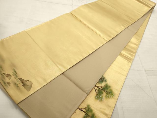 平和屋着物▼太鼓柄袋帯　遠山風景樹林文　金銀彩　引箔　正絹　逸品　AABD2984wj