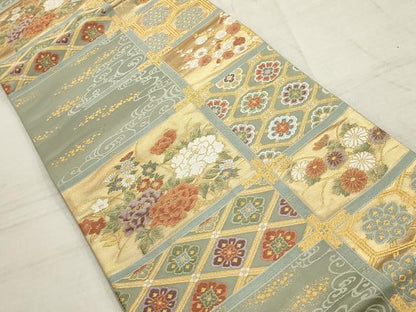 平和屋着物▼六通柄袋帯　唐織　天井花文　金糸　正絹　逸品　AABD3000wj