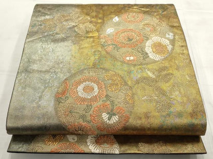 平和屋着物▼六通柄袋帯　草花丸文　金銀糸　引箔　鈴乃屋扱い　正絹　逸品　AABD3056wj