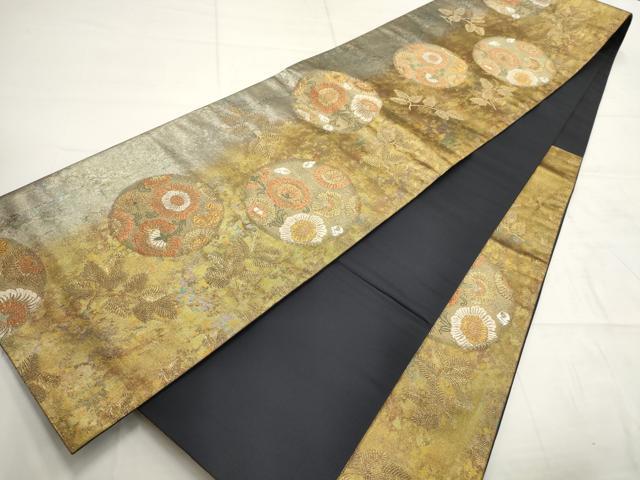 平和屋着物▼六通柄袋帯　草花丸文　金銀糸　引箔　鈴乃屋扱い　正絹　逸品　AABD3056wj