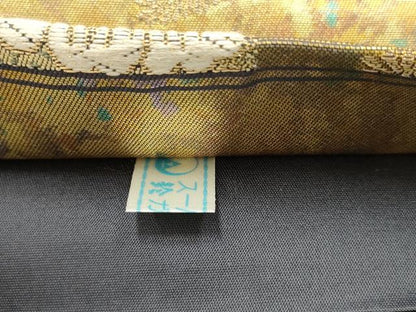 平和屋着物▼六通柄袋帯　草花丸文　金銀糸　引箔　鈴乃屋扱い　正絹　逸品　AABD3056wj