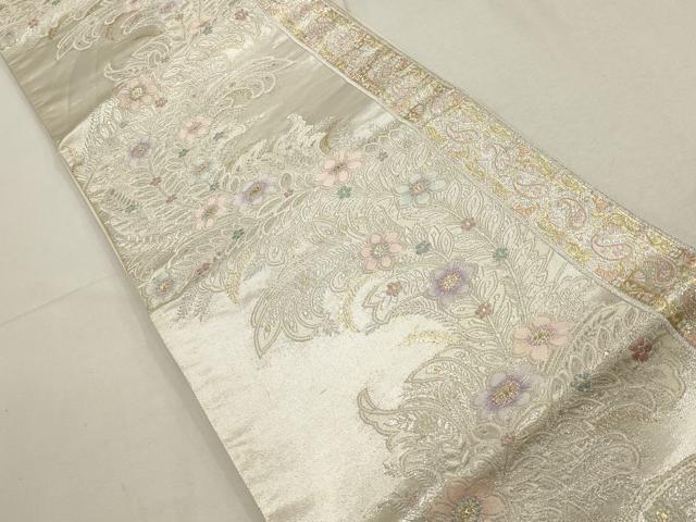 平和屋着物▼六通柄袋帯　更紗花文　金銀糸　正絹　逸品　AABD3218wj
