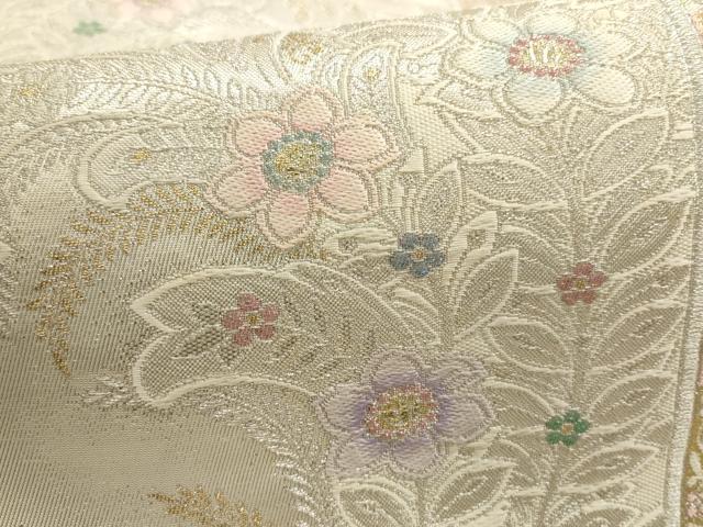 平和屋着物▼六通柄袋帯　更紗花文　金銀糸　正絹　逸品　AABD3218wj