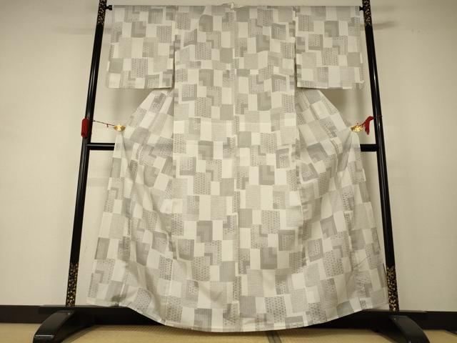 平和屋着物＊夏物 小紋 紗 色紙麻の葉文様 洗える着物 AABD3281jd