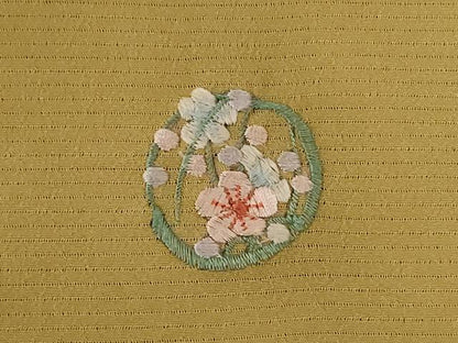 平和屋着物＊夏物 色無地 絽 刺繍 黄橡色 ワンポイント 洗える着物 AABD3283jd