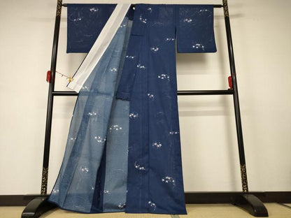 平和屋着物＊夏物 小紋 絽 舞花文 洗える着物 AABD3290jd