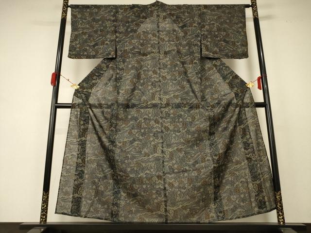 平和屋着物＊夏物 小紋 紗 風景文 正絹 逸品 AABD3293jd