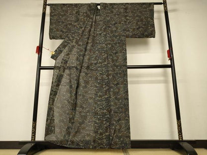 平和屋着物＊夏物 小紋 紗 風景文 正絹 逸品 AABD3293jd