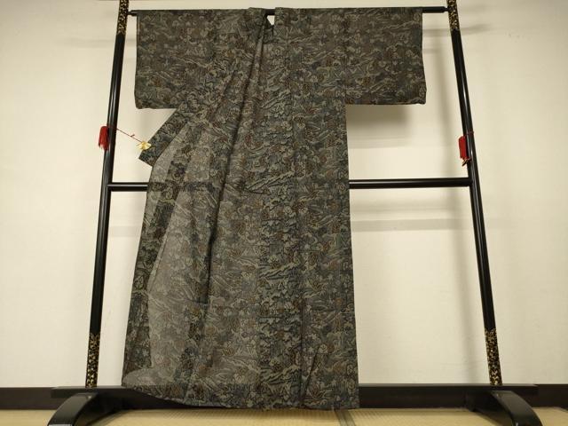 平和屋着物＊夏物 小紋 紗 風景文 正絹 逸品 AABD3293jd